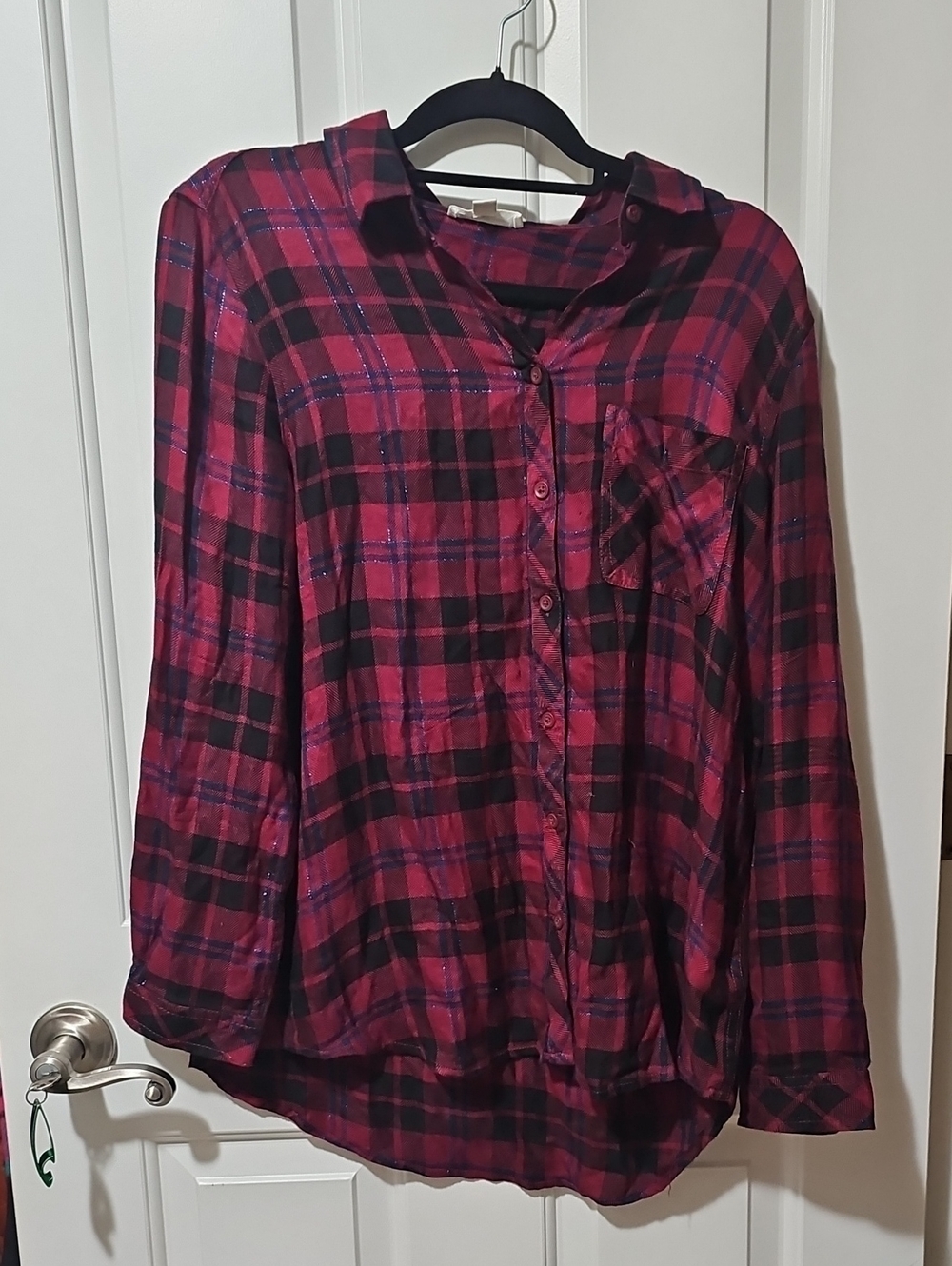 Women's Brand New Beach Lunch Lounge Large Metallic Red Blue Flannel NWOT